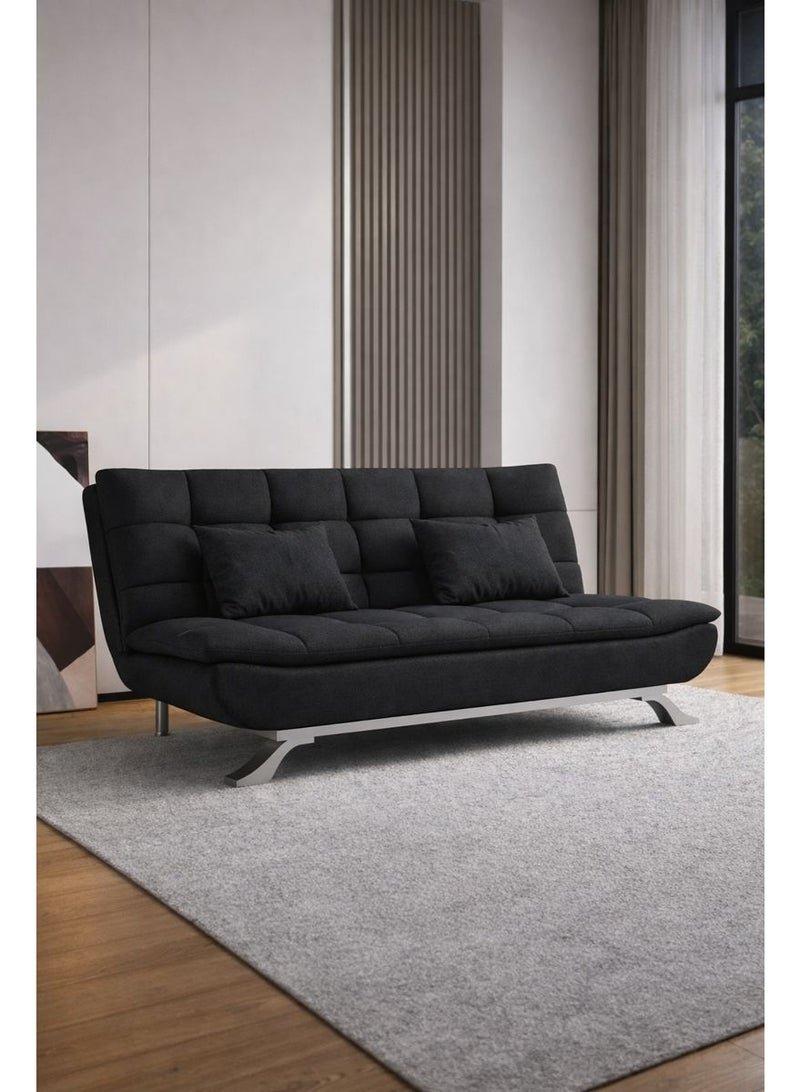 Harmony Home Leather Fabric Sofa Bed – Modern Folding Convertible Sofa Bed with Pillow, Compact Space-Saving Design for Living Room, Apartment, Dorm & Office - Black