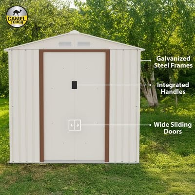 CamelTough Outdoor Metal Storage Shed, 7X4.2 feet, Garden Metal Shed Weather Resistant Beige, CT-640 - Image 5