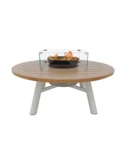 Small Round Fire Pit Table Color Natural Teak & Off White