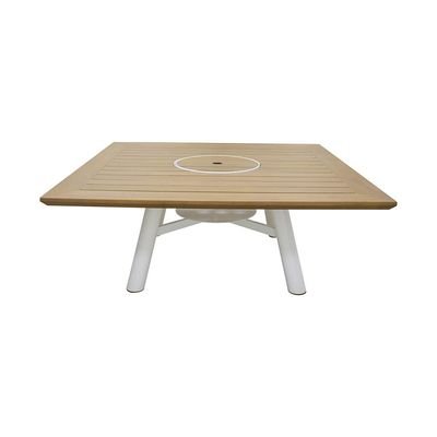 Small Square Fire Pit Table Color Natural Teak & Off White - Image 5