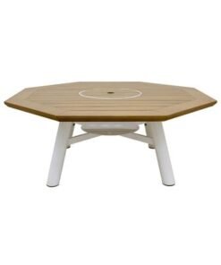 Small Octagon Fire Pit Table Color Natural Teak & White