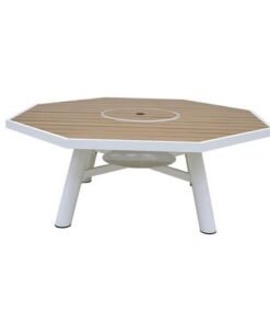Small Octagon Fire Pit Table Color Natural Teak & White - Aluminium Frame