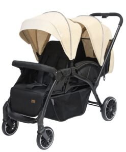 Moon Dois Tandem Twin Stroller – Double Infant And Toddler Travel Stroller, Lightweight, Foldable, Suitable 0m+, Up to 15kg per Seat – Beige
