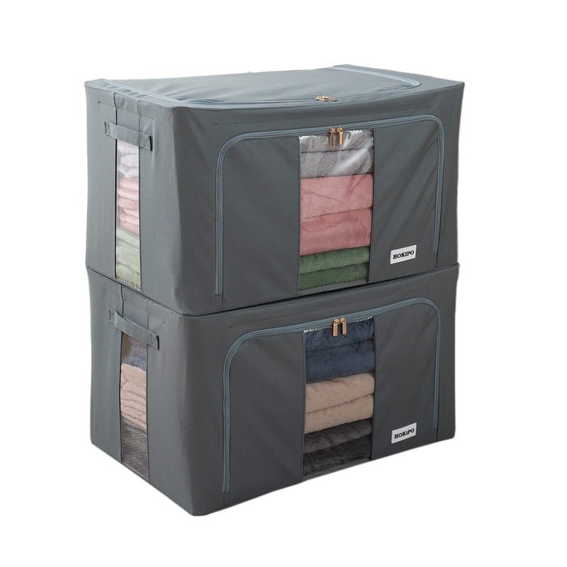 HOKIPO 600D Oxford Fabric Clothes Organiser for Wardrobe, Grey 66L (50x40x33 cm) - Pack of 2 (AR-4733-GRY*2)