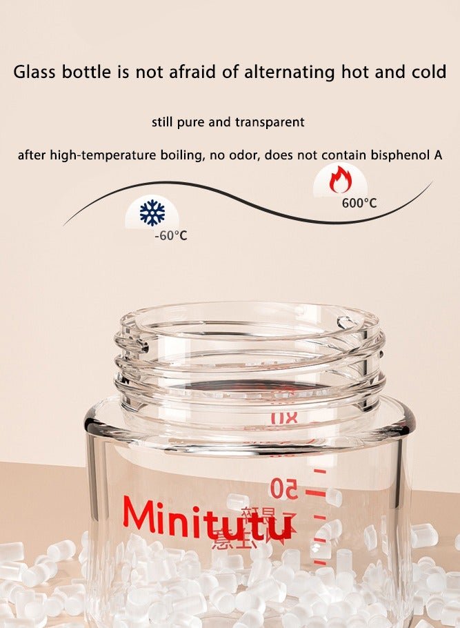 Minitutu Wide-Caliber Glass Baby Bottle With Breast-Like Nipples for Newborns, 80ML, 0M+ - Image 4