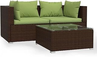 Garden Lounge Set with Cushions, Outdoor Lounge Set for Patio Terrace, Corner Sofa with Table, Modern Style, Brown Poly Rattan 3 Piece