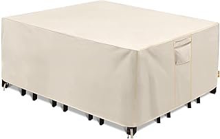 Patio Furniture Covers, 100% Waterproof Patio Table Cover, 420D Heavy Duty Oxford Cloth Outdoor Table Cover, with Handles, Vents and Buckles (Beige, 200*160*70cm)