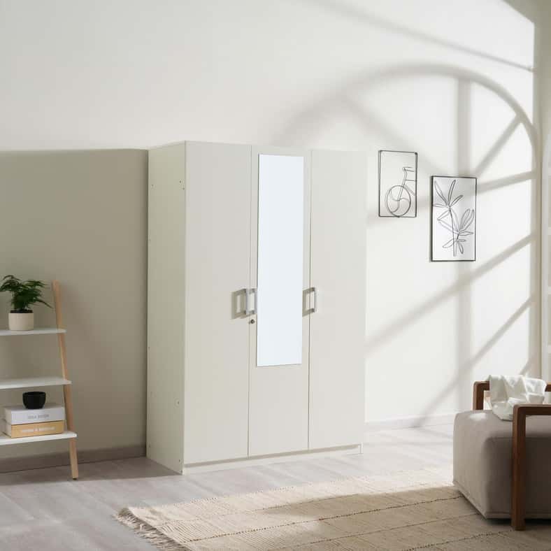 Pan Home PREMIER 3 DOOR WARDROBE WITH MIRROR - WHITE