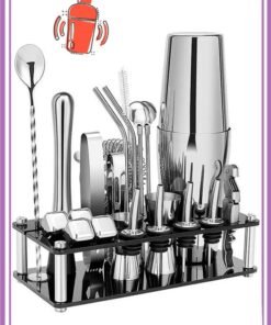 APEX Cocktail Shaker Set, 23-Piece Boston Stainless Steel Bartender Kit with Acrylic Stand & Cocktail Recipes Booklet, Professional Bar Tools for Drink Mixing, Home, Bar, Party (Include 4 Whiskey Stones)