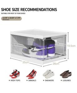 KINGMAZI Shoe Storage Organizer, Clear Installation-free Foldable Shoe Rack Stackable Shoe Box Pack, Portable Cabinet Rack (Transparent 6 Pack)
