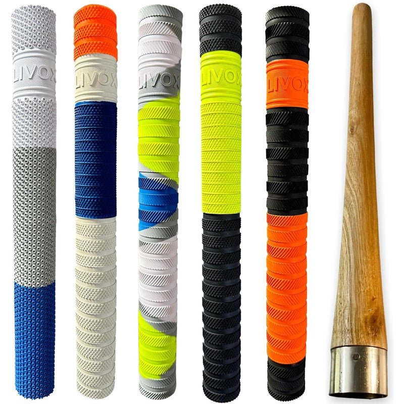 Sixteen Better Shock Absorption Cricket Bat Rubber Grip with Cone for Boys Cricket Bat Handle Accessories Grips (5 Bat Grip & 1 Wooden Cone) (Multi texture)