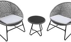 3 Pieces Outdoor Wicker Patio Conversation Bistro Set, All-Weather Rattan Patio Furniture Set with Table & Cushions, Outdoor Sectional Sofa for Patio, Balcony, Backyard, Deck