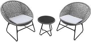 3 Pieces Outdoor Wicker Patio Conversation Bistro Set, All-Weather Rattan Patio Furniture Set with Table & Cushions, Outdoor Sectional Sofa for Patio, Balcony, Backyard, Deck