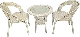Rattan Chair Set with 1 Table & 2 Chairs - Stylish Furniture Patio Seating Set - Durable Artificial Rattan for Outdoor & Indoor Use, Weather-Resistant & Comfortable,AL-9110,White Color