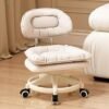 BLC Low Rolling Stool with Backrest, Thickened Seat Cushion, Swivel Chair for Nail Shop Salon Spa Massage Tattoo Nail Tech (Cream White)