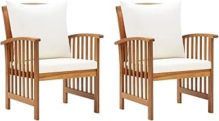 2x Solid Wood Acacia Garden Chairs with Cushions Wooden Seating Terrace Outdoor Patio Balcony Seating Armchair Furniture Chair Seat