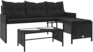 Garden Sofa with Table and Cushions, Outdoor Sofa for Relax, Sectional Sofa for Patio Balcony Terrace, Couch, L-Shaped Black Poly Rattan