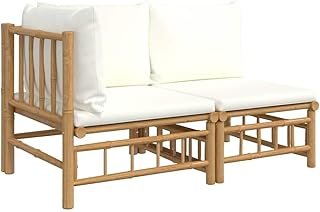 Garden Lounge Set 2 Piece, Modular Sofa with Cream White Cushions, Sofa Set for Patio Terrace Balcony, Outdoor Corner Sofa, Bamboo