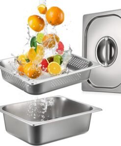BSTKEY Stainless Steel Hotel Pans Half Size, 4 Inch Deep Steam Table Pan with Perforated Steam Tray and Lid, Warmer Breading Tray Food Pans for Kitchen Restaurant Supplies