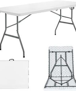 Folding Lightweight Trestle Outdoor Camping Table, Heavy Duty Plastic Outdoor Picnic Table, Folds in Half with Carry Handle, White (150x70x75cm)