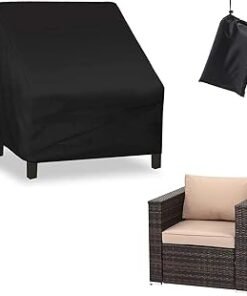 Outdoor Chair Cover, 420D Heavy Duty Oxford Waterproof Patio Furniture Covers, Outdoor Chair Covers UV All Weather Protection, Patio Chair Cover for Backyard Garden Balcony (Black, 97x79x74cm)