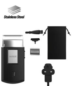 MOSER Mobile Shaver, Cordless Precision Shaver With Ultra-Close Cut Foil, Compact Design, Soft-Touch Ergonomic Design, Space-Saving Travel Pouch Included (3615-0052) Black/Silver