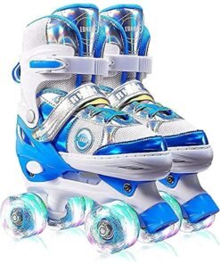 MONOGUE Roller skates with all wheels that light up and illuminate for girls and kids. Adjustable roller skates for kids and beginners