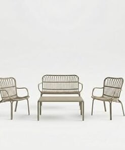 4-Seater Outdoor Furniture Set – Fiberglass-Reinforced Plastic Seating, Modern Durable Frame, 2 Chairs, 1 Loveseat & Coffee Table – All-Weather, UV-Resistant Patio Set (Beige)