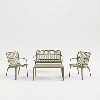 4-Seater Outdoor Furniture Set – Fiberglass-Reinforced Plastic Seating, Modern Durable Frame, 2 Chairs, 1 Loveseat & Coffee Table – All-Weather, UV-Resistant Patio Set (Beige)