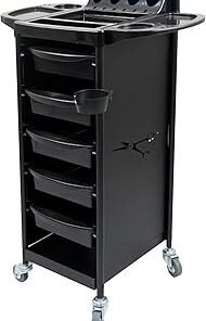 MEISHIDA Black Beauty Salon Trolley Cart with Five Detachable Trays - Professional Equipment for Salon & Spa (M)