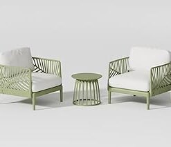 Set of 3 Pieces Green Patio Sofa Bundle with Tea Table Outdoor Plastic Coach Set Modern Porch Lawn Chairs with Coffee Table for Home and Balcony F8136C2