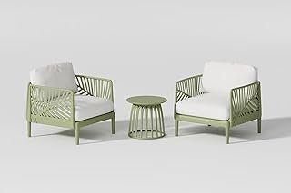 Set of 3 Pieces Green Patio Sofa Bundle with Tea Table Outdoor Plastic Coach Set Modern Porch Lawn Chairs with Coffee Table for Home and Balcony F8136C2
