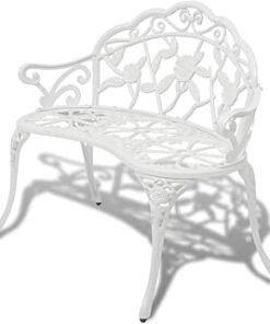 Garden Bench Outdoor Chair Park Seat Furniture White Cast Aluminium 2-seater