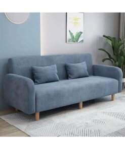 Comfynest Seats 3 Modern Small Solid Wood Frame Foam Filled Sofa With Square Arm - Flannel 150 X 65 X 75 Cm Blue