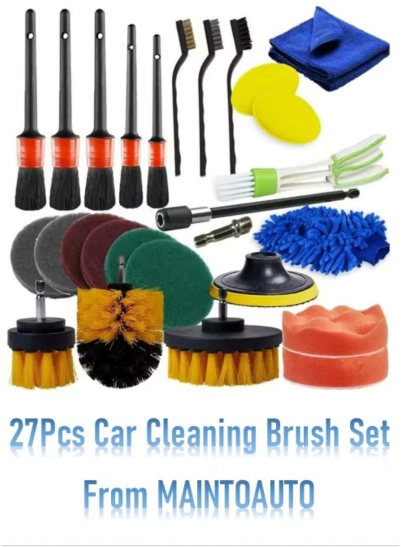 MAINTO AUTO Car Cleaning Detailing Brushes Set, 27 Pieces, Auto Detailing Brush Set, Car Cleaning Kit for Car Wash.