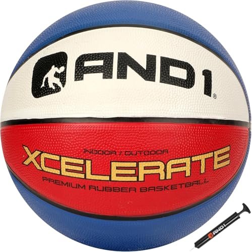 AND1 Xcelerate Rubber Basketball Official Regulation Size 7 295 inches Deep Channel Construction Streetball Made for Indoor Outdoor Basketball Games