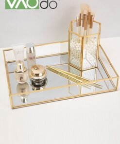 VAOdo Gold Mirror Vanity Trays Decorative Jewelry Perfume Organizer Trays for Dressing Room Bathroom Bedroom Living Room 31.5*22*5 CM