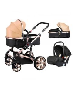 TEKNUM 3 In1 Pram Stroller, Sleeping Bassinet And Extra Wide Seat With Wide Canopy For Baby Multicolour