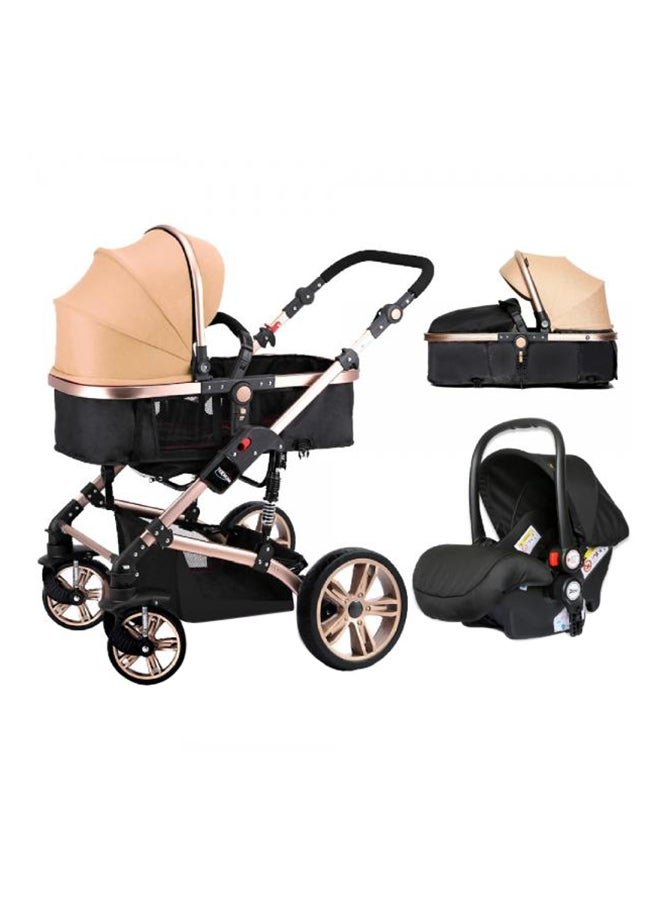 TEKNUM 3 In1 Pram Stroller, Sleeping Bassinet And Extra Wide Seat With Wide Canopy For Baby Multicolour