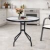 DBLEW Round Glass Table with Water Ripple Top and Metal Frame – Ideal for Patio, Backyard, Balcony, Garden, Lawn, Terrace, Porch, Deck, Poolside, Kitchen, Dining Area, Living Room, Café & Coffee Shops, 60×70 cm