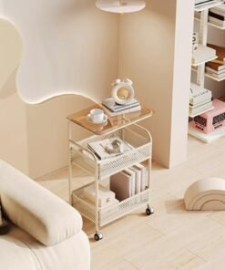 Alternative view of XiuWoo 3 Tier Utility Rolling Cart, Multifunctional Trolley with Wheels, Movable Side Table, Storage Rack, Suitable for Living Room, Bedroom, Balcony White