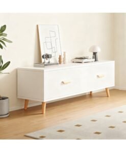 Alternative view of 100CM TV Stand Table with 2 Large Drawers, Wooden High Legs Television Media Storage Cabinet, Small TV Desk for Bedroom Apartment Living Room, Center Long Coffee Table (White,CJ100)