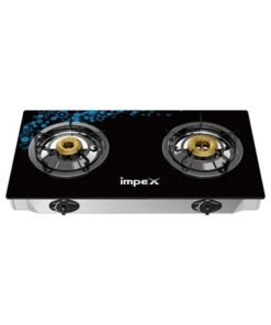 Impex 2-Burner Glass Top Gas Stove - Aesthetically Designed Glass Top, High-Efficiency Blue Flame, Spill Tray, Ergonomic Knobs, Stainless Steel Screw, Compact Size IGS 1212F Black/Silver
