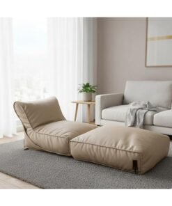 Harmony Home Leather Flip-Out Bean Bag Bed Chair | Convertible Sofa Lounger with Filler | Comfortable Relaxing Recliner for Home, Hostels, Hotels & Hospitals (Beige)
