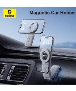 Baseus MagSafe Car Mount for Car Dashboard and Tesla Screen – Foldable Magnetic Phone Holder with Premium Metal and Leather Design – 360° Rotation, Strong Magnets for Secure Grip – Compatible with iPhone 16, 15, 14, 13, 12 Pro Max, Samsung Galaxy S25, S24, S23 – Universal Car Phone Holder for All Smartphones Grey