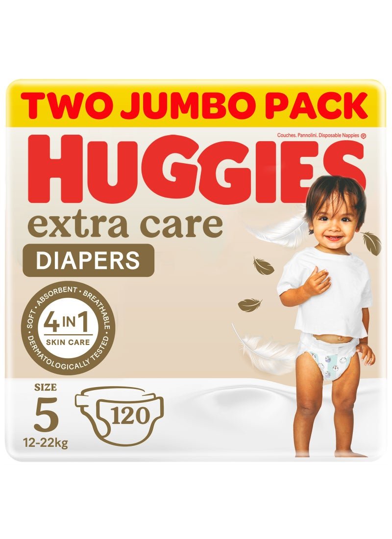 HUGGIES Extra Care, Size 5, 12 -22 kg, Twin Jumbo Pack, 120 Diapers