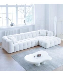 Al Zakharef Furniture Milbrey Fleece Fabric Overstuffed Multifunction Cloud L-shaped Sofa Chair set for Living Room Office - White Left side