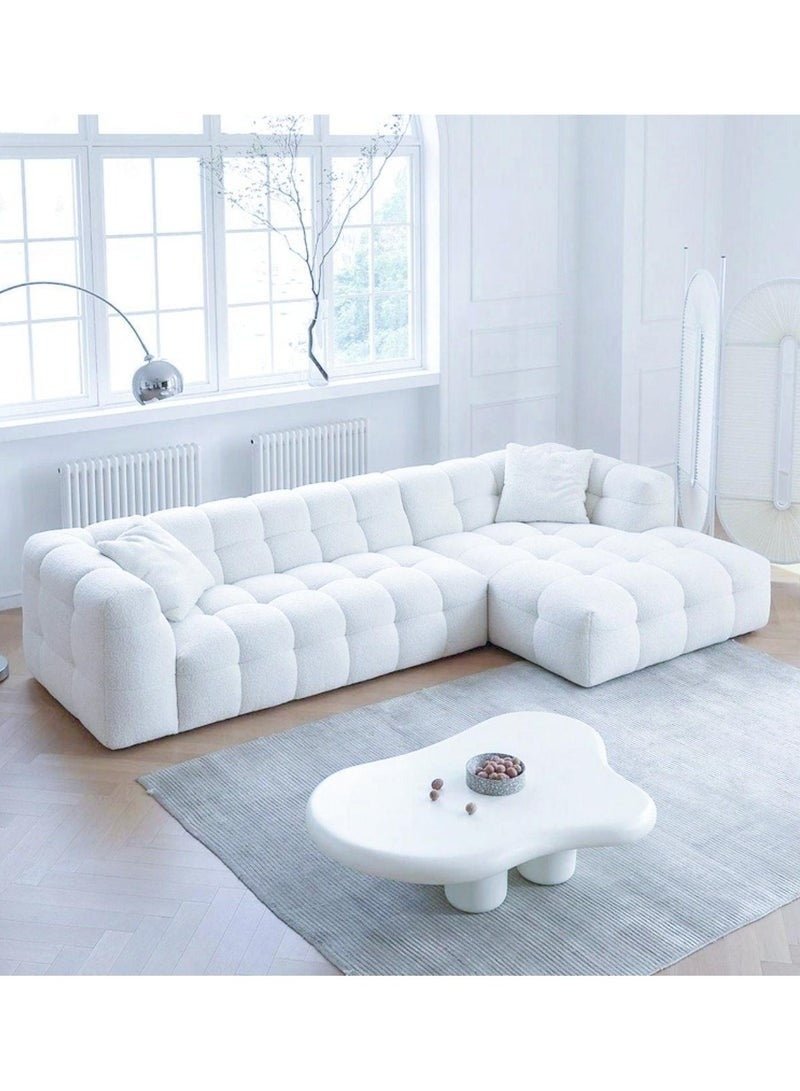 Al Zakharef Furniture Milbrey Fleece Fabric Overstuffed Multifunction Cloud L-shaped Sofa Chair set for Living Room Office - White Left side