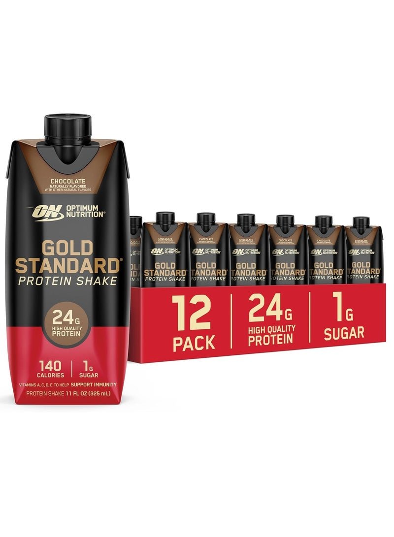 Optimum Nutrition Gold Standard Protein Shake – Chocolate, 24g Protein, Ready-to-Drink, Low Sugar, Gluten Free, Immune Support With Vitamin C And Zinc – 325ml x 12-Pack