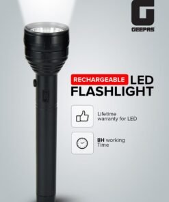 GEEPAS Rechargeable LED Flashlight, USB Rechargeable| 8hrs Working Torch | Lithium Battery | Ideal for Camping, Trekking & Outdoor Activities